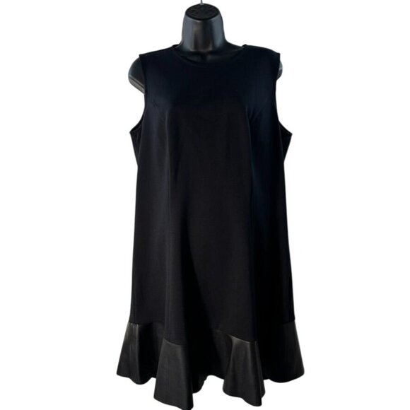 Michael Michael Kors Sleeveless Black Dress With Faux Leather Hem & Back Zipper - Picture 1 of 12